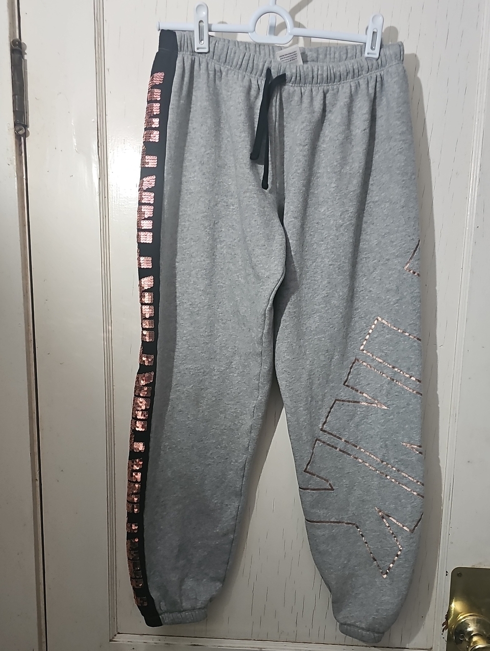 Womens Victoria Secret PINK Jogger Sweatpants With Metallic Detail And Sequins